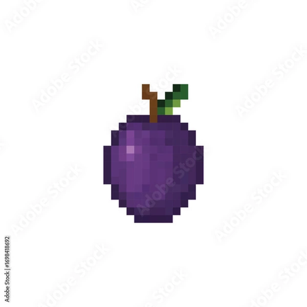 Obraz  pixel art plum 8 bit icon vector fruit for game, logo