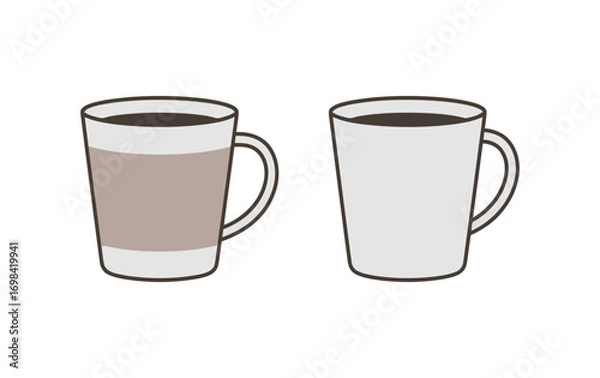 Fototapeta Vector illustration of two different coffee mugs, one with and one without a protective cardboard sleeve, on a clean white background