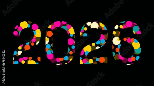 Fototapeta Colorful number 2026. Minimalistic concept of colorful design as a symbol of gift and holiday becomes number 2026. Vector illustration of number 2026 for design.