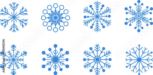 Fototapeta Set of snowflakes for Christmas design. Beautiful blue snowflakes. Snowflake template. Snowy winter. Snowflake icons. Vector illustration.