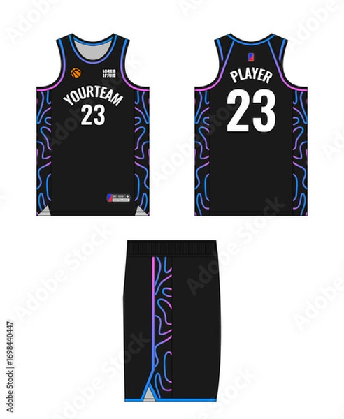 Fototapeta Basketball jersey template design, basketball uniform mockup design, vector sublimation sports apparel design, jersey basketball ideas.