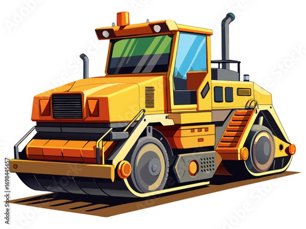 Fototapeta A high-quality vector illustration of an asphalt paver machine, isolated on a white background
