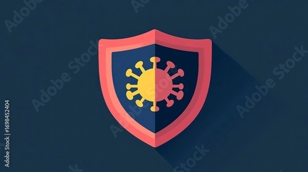 Fototapeta Flat icon illustrating a shield designed to protect against computer viruses and cyber threats