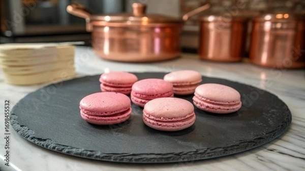 Obraz Pink macarons on a plate.
