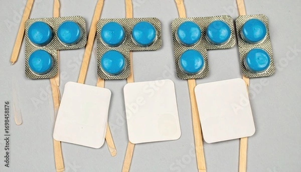 Fototapeta Blue Round Pills in Blister Packs with Blank Labels