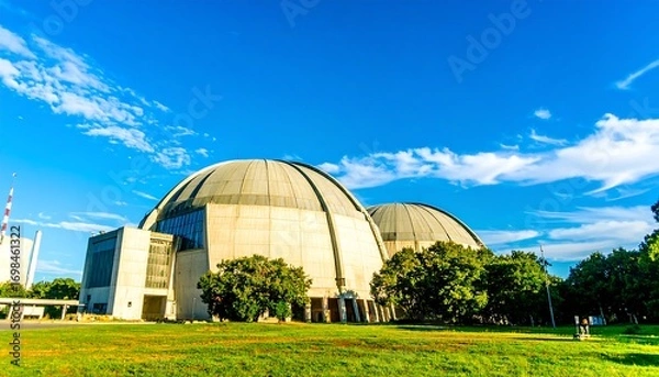 Fototapeta Two large dome-shaped structures under a clear sky