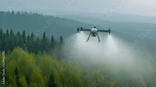 Fototapeta firefighting drones are creating safety corridors in forest helping to combat wildfires effectively