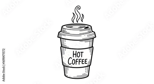 Obraz Hand-drawn Illustration of a Hot Coffee Cup with Steam.