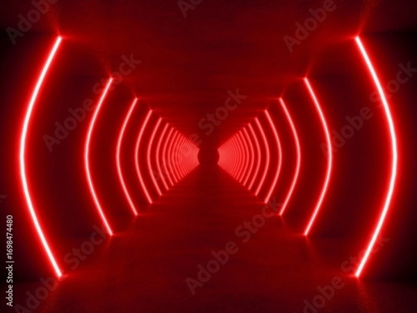 Fototapeta red modern lighting with interior empty space, 3d rendering sci-fi concept