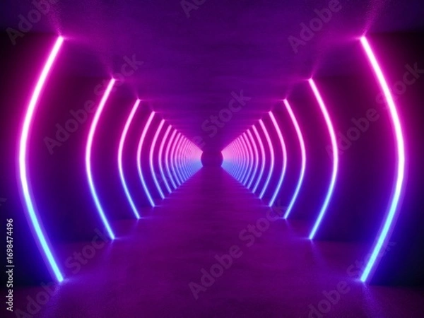 Fototapeta colorful modern lighting with interior empty space, 3d rendering sci-fi concept