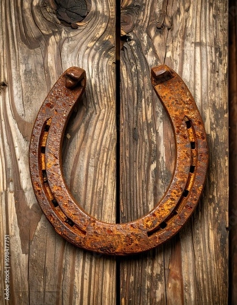 Obraz Rusty horseshoe on weathered wood (3)