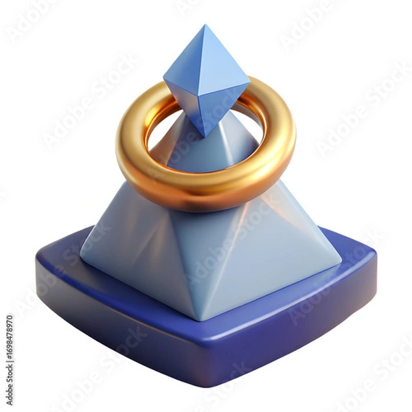 Fototapeta 3D Abstract Pyramid with Golden Ring and Geometric Shapes