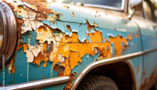 Obraz Rusty, peeling paint on vintage car