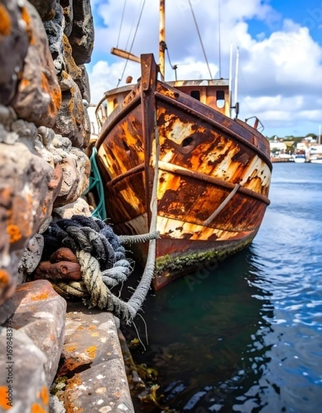 Obraz Rusty ship docked at harbor