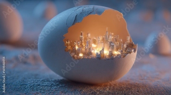 Obraz City within a cracked egg