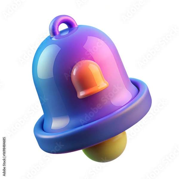 Fototapeta glass morphism notification bell icon with colorful gradient light on dark background 3d render
