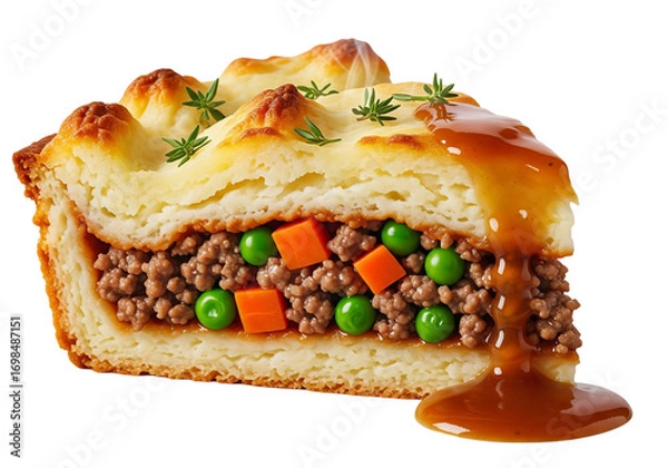 Fototapeta Slice of shepherd's pie with gravy