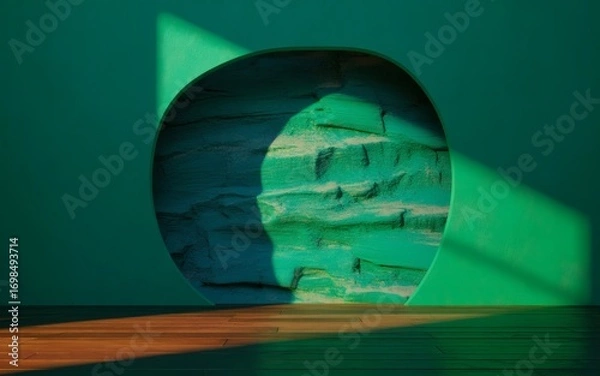 Fototapeta An illustration displays a circular opening onto a rough wall. It is likely generated using generative AI tools.