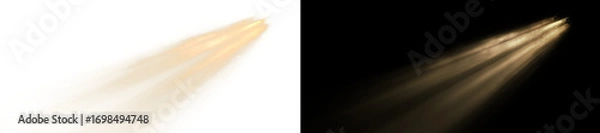 Fototapeta Fiery golden comet trail with sparkling particles. Abstract magic spell or cosmic vfx element isolated on a transparent background for easy overlay.