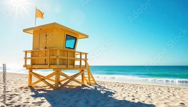 Fototapeta Panoramic View from Elevated Lifeguard Station Summer Beach Safety and Coastal Landscape