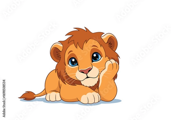 Obraz Adorable cartoon baby lion cub resting its head and looking dreamy