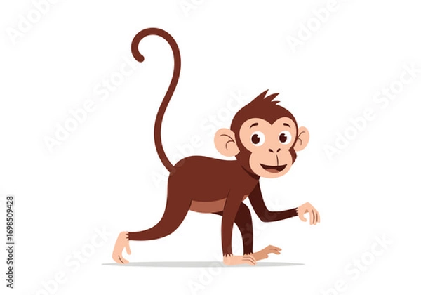 Obraz Cute cartoon monkey walking happily in a playful jungle environment