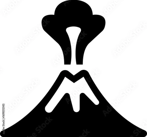 Fototapeta Volcano eruption flat icon. Depicting eruption with smoke cloud, ash for education resources. Natural disaster symbol of mountain, lava, magma, explosion, earth science, environment hazard vector.