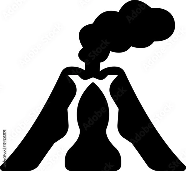 Fototapeta Volcano eruption flat icon. Depicting eruption with smoke cloud, ash for education resources. Natural disaster symbol of mountain, lava, magma, explosion, earth science, environment hazard vector.