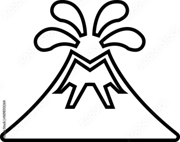 Fototapeta Volcano eruption line icon. Depicting eruption with smoke cloud, ash for education resources. Natural disaster symbol of mountain, lava, magma, explosion, earth science, environment hazard vector.
