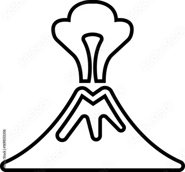 Fototapeta Volcano eruption line icon. Depicting eruption with smoke cloud, ash for education resources. Natural disaster symbol of mountain, lava, magma, explosion, earth science, environment hazard vector.