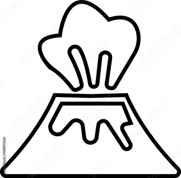 Fototapeta Volcano eruption line icon. Depicting eruption with smoke cloud, ash for education resources. Natural disaster symbol of mountain, lava, magma, explosion, earth science, environment hazard vector.