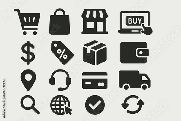 Fototapeta E-commerce Icons Set – Online Shopping, Delivery, Payment, Store Elements
