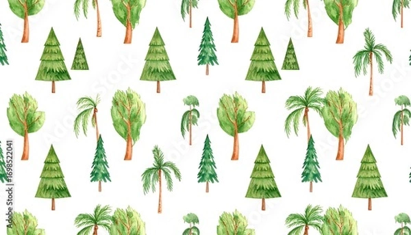 Obraz Watercolor tree pattern on white background