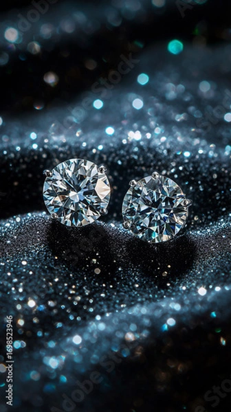 Fototapeta Elegant Diamond Earrings Sparkling on Black Velvet Luxury Jewelry Photography Close-Up Perspective