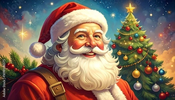 Obraz Santa Claus portrait with Christmas tree
