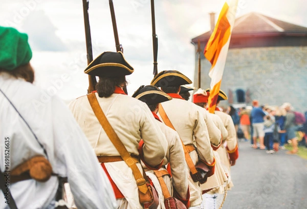 Fototapeta historic reconstition military group on plaine d'abraham.