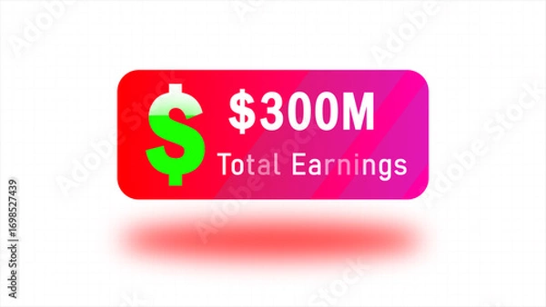 Obraz Dollar Growth Animation From 300 Million With White Background, Income Growth Meter From 300 Million Dollar Icon on Total Earnings Illustration