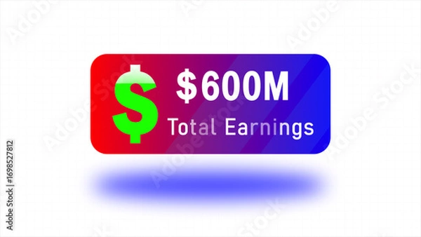 Obraz Dollar Growth Animation From 600 Million With White Background, Income Growth Meter From 600 Million Dollar Icon on Total Earnings Illustration