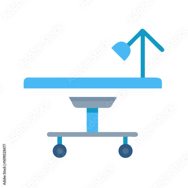 Fototapeta Minimalist operating table illustration with overhead lamp on black