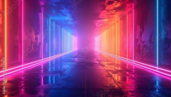 Obraz Neon tunnel with colorful lights