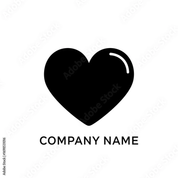 Fototapeta Simple black heart icon with a glossy highlight.