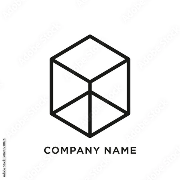 Fototapeta Simple Black Line Art Cube Logo Design.