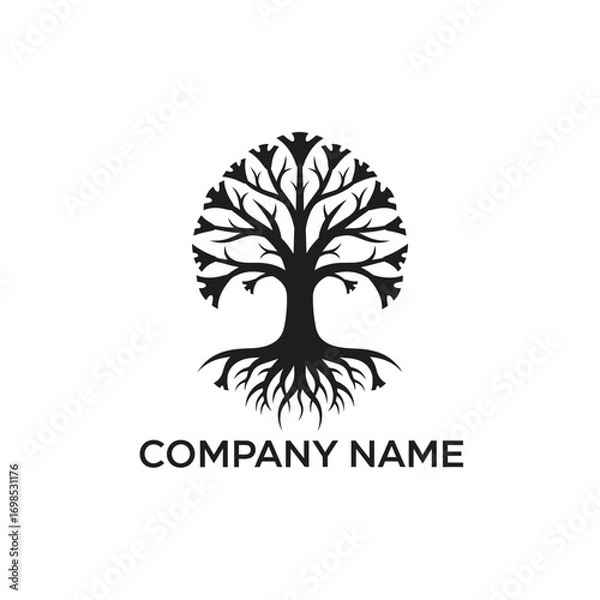 Fototapeta Stylized Tree of Life Logo with Intricate Branches and Roots, Symbolizing Growth and Connection.