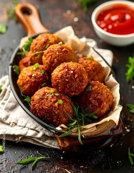 Obraz Savory Meatballs on a Dark Dish