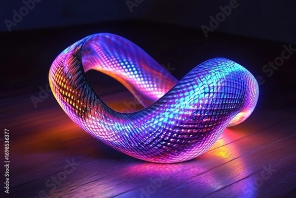 Fototapeta twisted Möbius strip glowing with neon optical illusion