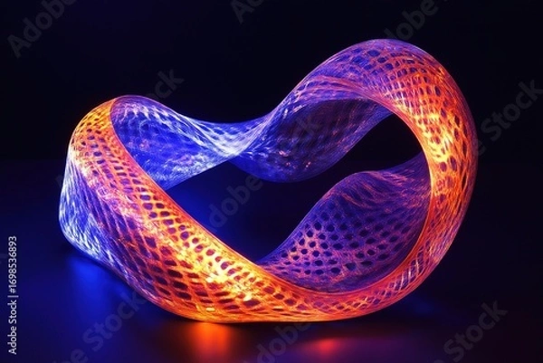 Fototapeta twisting Möbius strip glowing with fractal patterns optical illusion