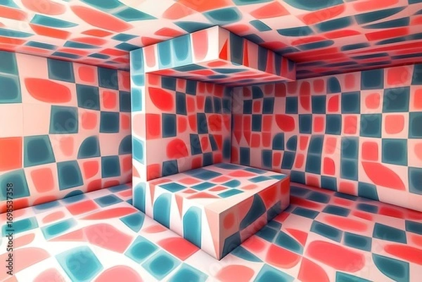 Fototapeta 3D cubes tessellated into impossible patterns optical illusion