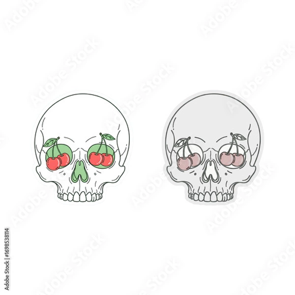 Fototapeta Skull with Cherries A Playful Take on Mortality, Artistic Design, and Creative Expression