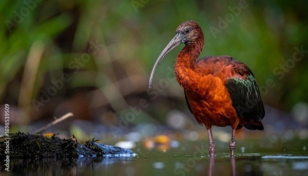 Obraz Scarlet ibis wading in shallow water