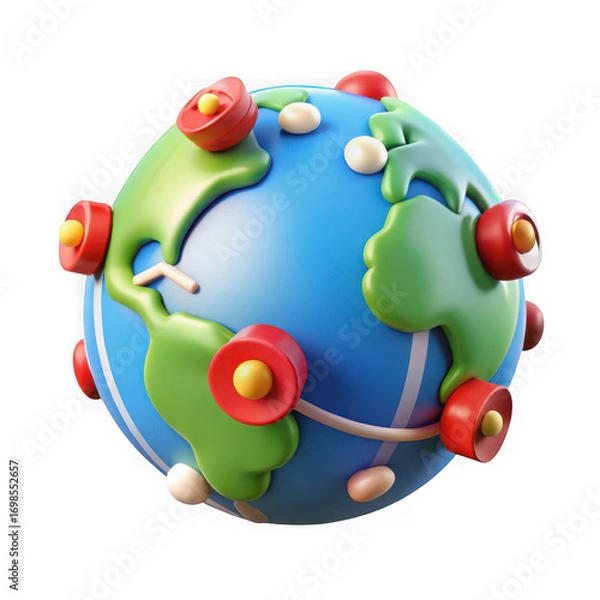 Obraz Stylized earth globe cartoon model isolated on transparent background